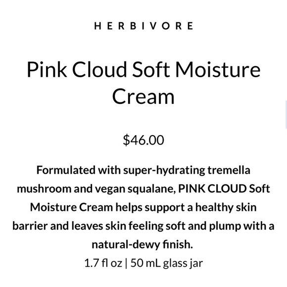 HERBIVORE Pink Cloud Soft Moisture Cream - 1.7 fl oz | 50 mL glass jar - Picture 9 of 12
